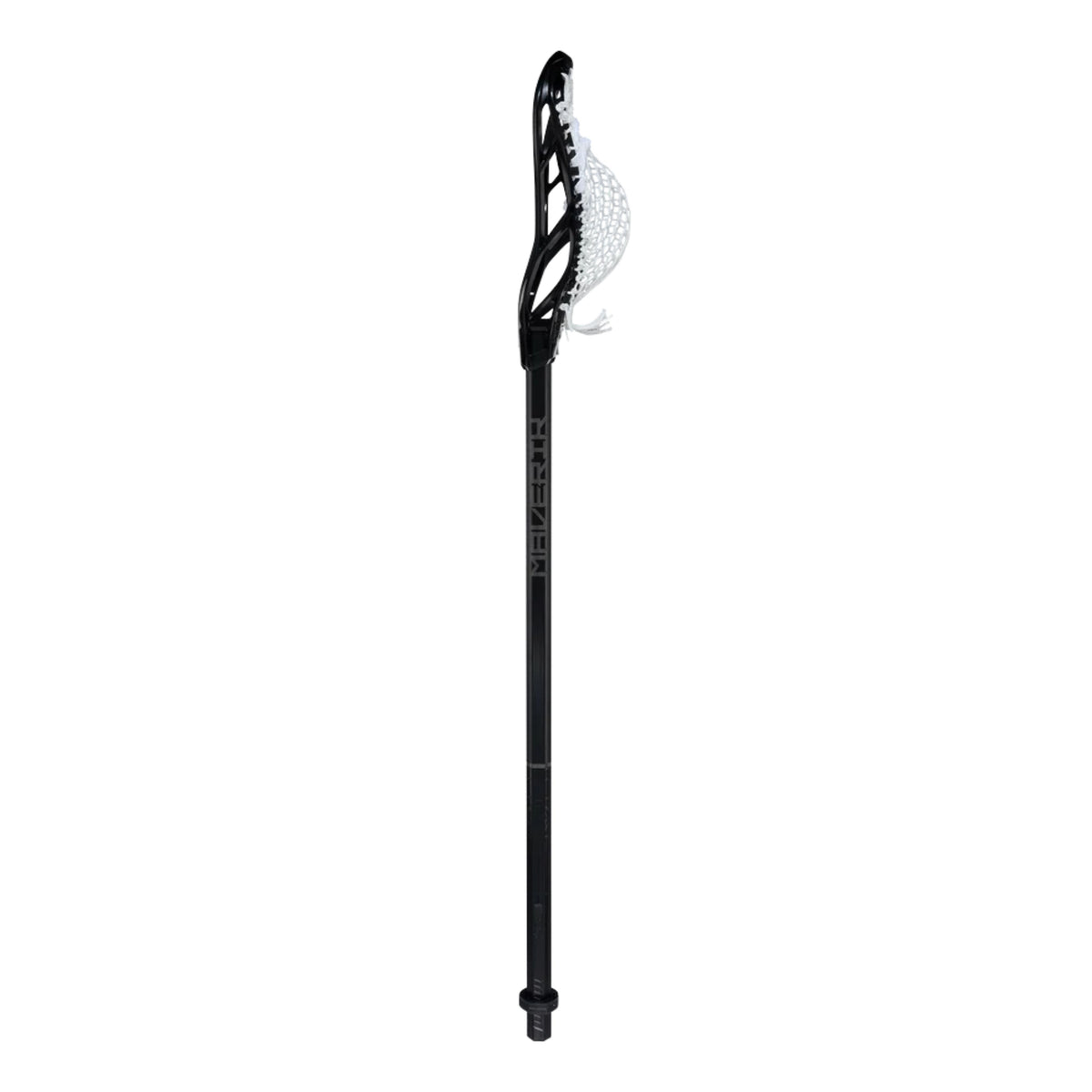 A photo of the Maverik Optik 2 Alloy Complete Lacrosse Stick in colour black with white mesh.