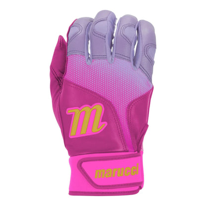 A photo of the Marucci PWR Fade Baseball Batting Gloves in colour pink and purple.