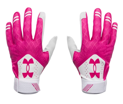 A photo of the Under Armour Glyde Kids' Batting Gloves in colour pink and white.