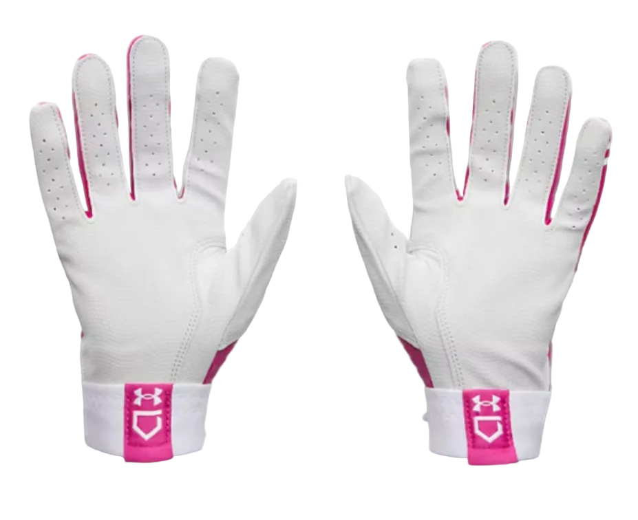 A photo of the Under Armour Glyde Kids' Batting Gloves in colour pink and white.