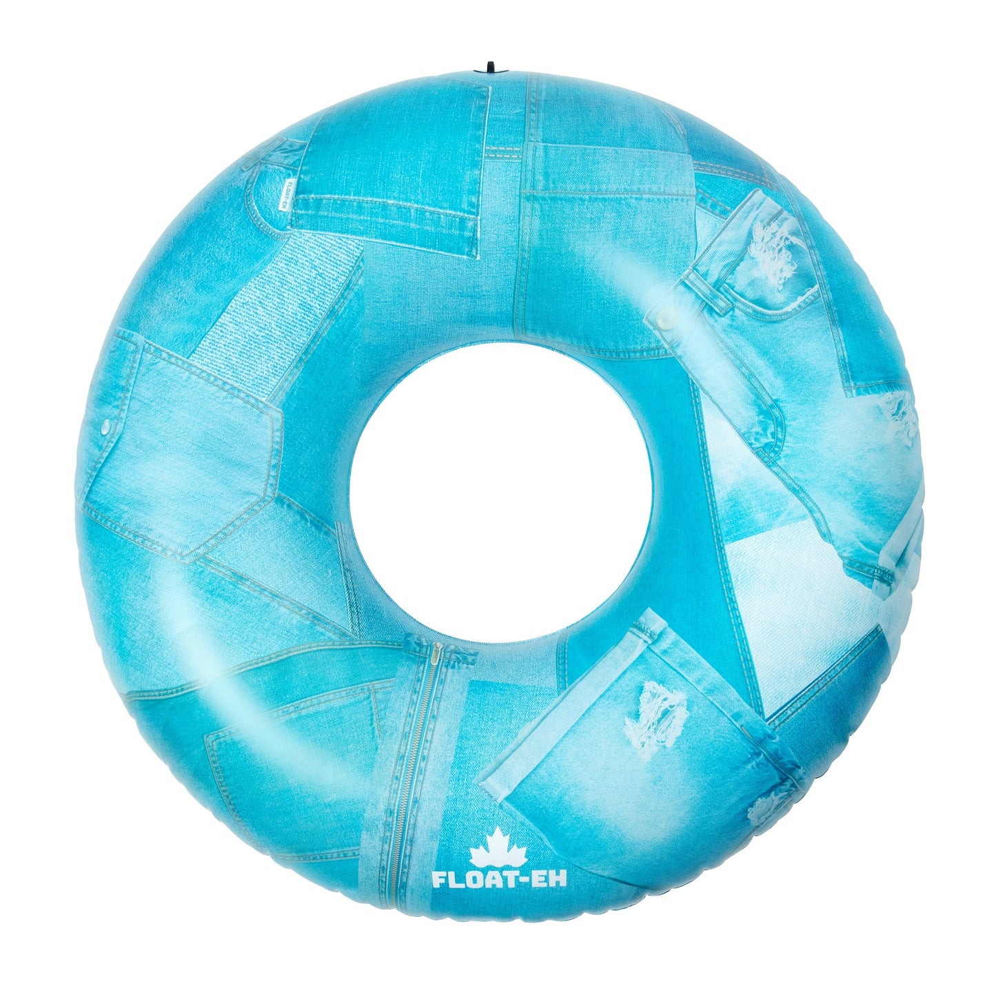 A Float-EH Pool Float Ring with Canadian tuxedo light blue top down view