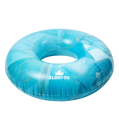 A Float-EH Pool Float Ring with Canadian tuxedo light blue side view