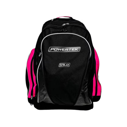 A photo of the Powertek V5.0 Rolling Backpack Bag in colour black and pink.