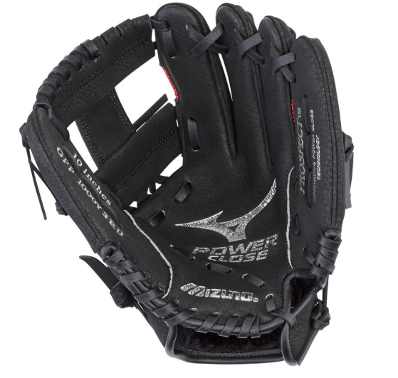 A photo of the Prospect Series PowerClose™ Baseball Glove 10". Palm of the RHT glove in colours black and red.