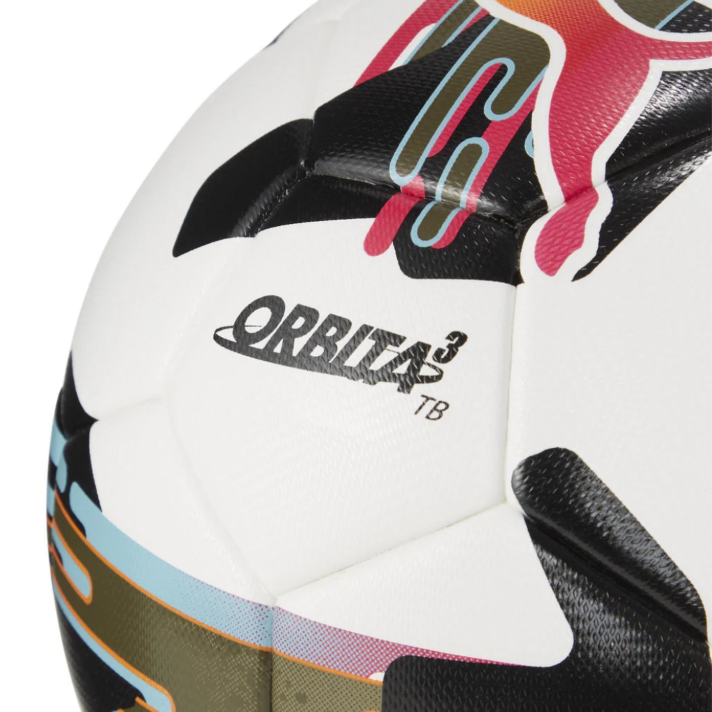 A photo of the Puma Orbita 3 TB Soccer Ball (Fifa Quality) in multicolour white, black and red.