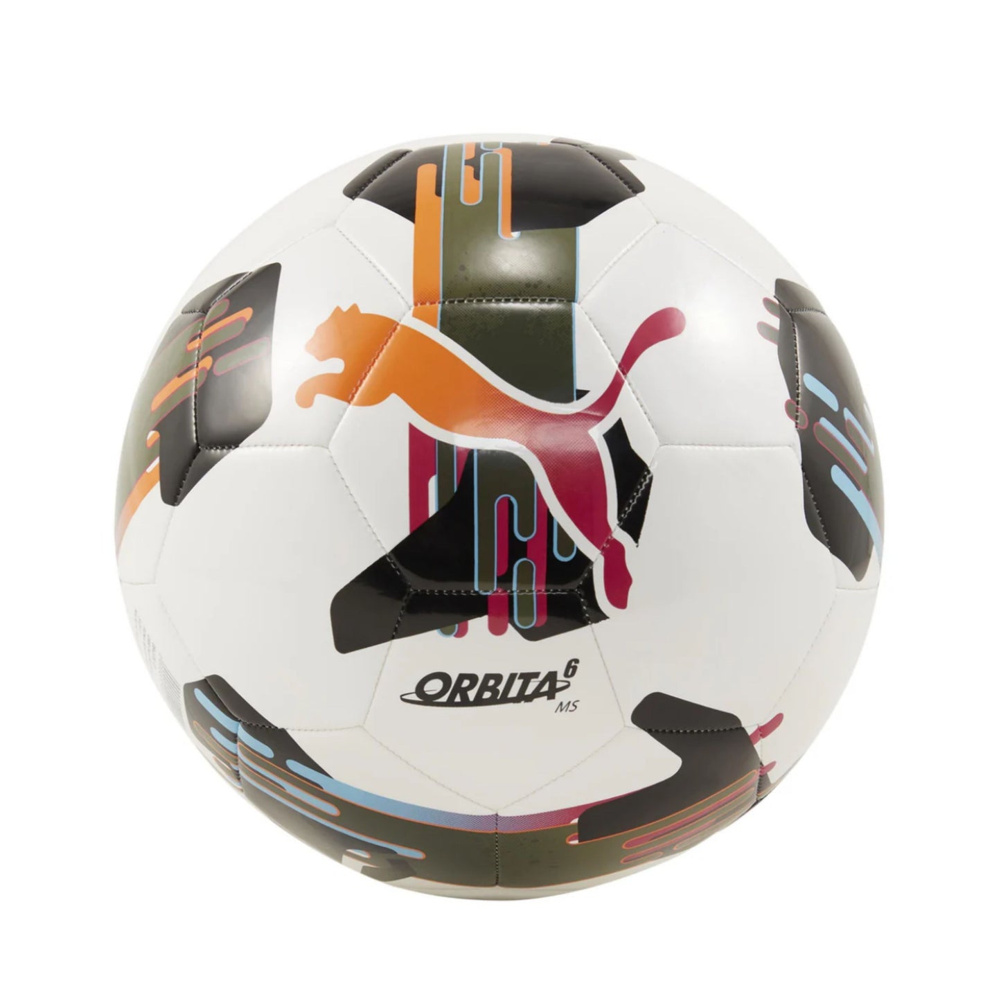 A photo of the Puma Orbita 6 Soccer Ball in colour orange, black and white.