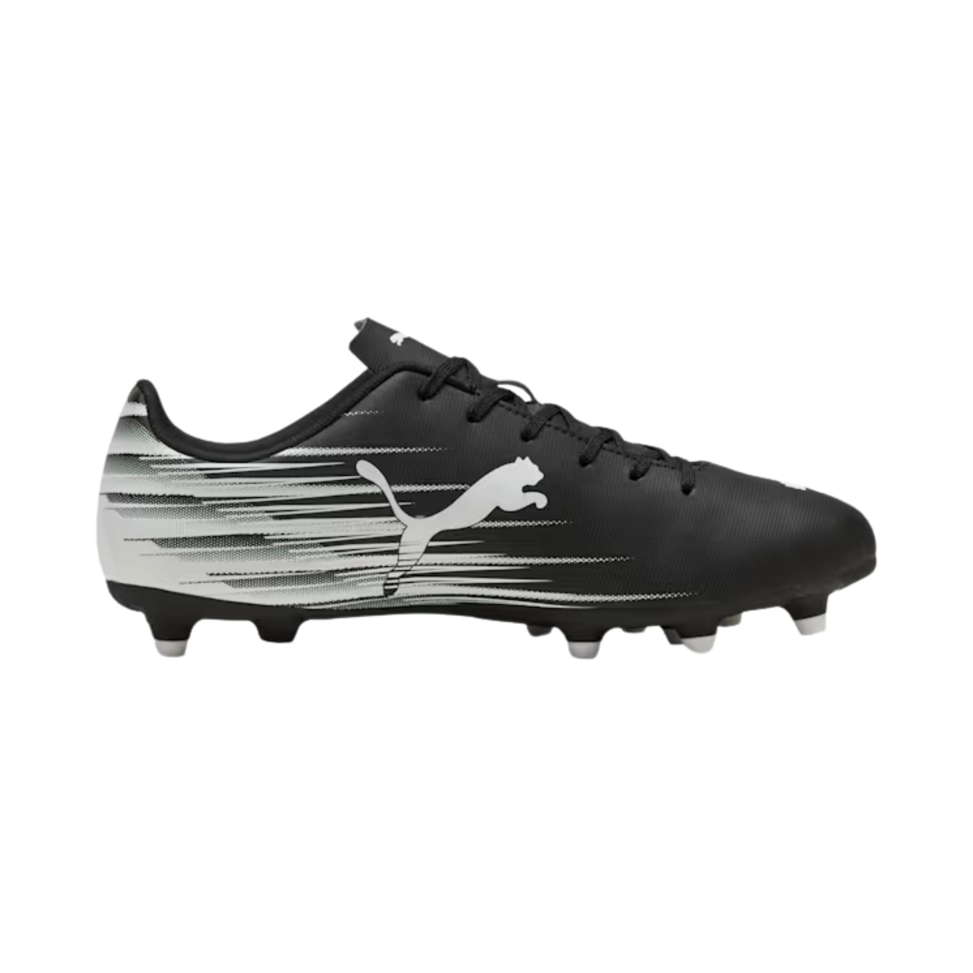 A photo of the Puma Attacanto FG/AG Men's Soccer Cleats in colour black and silver.