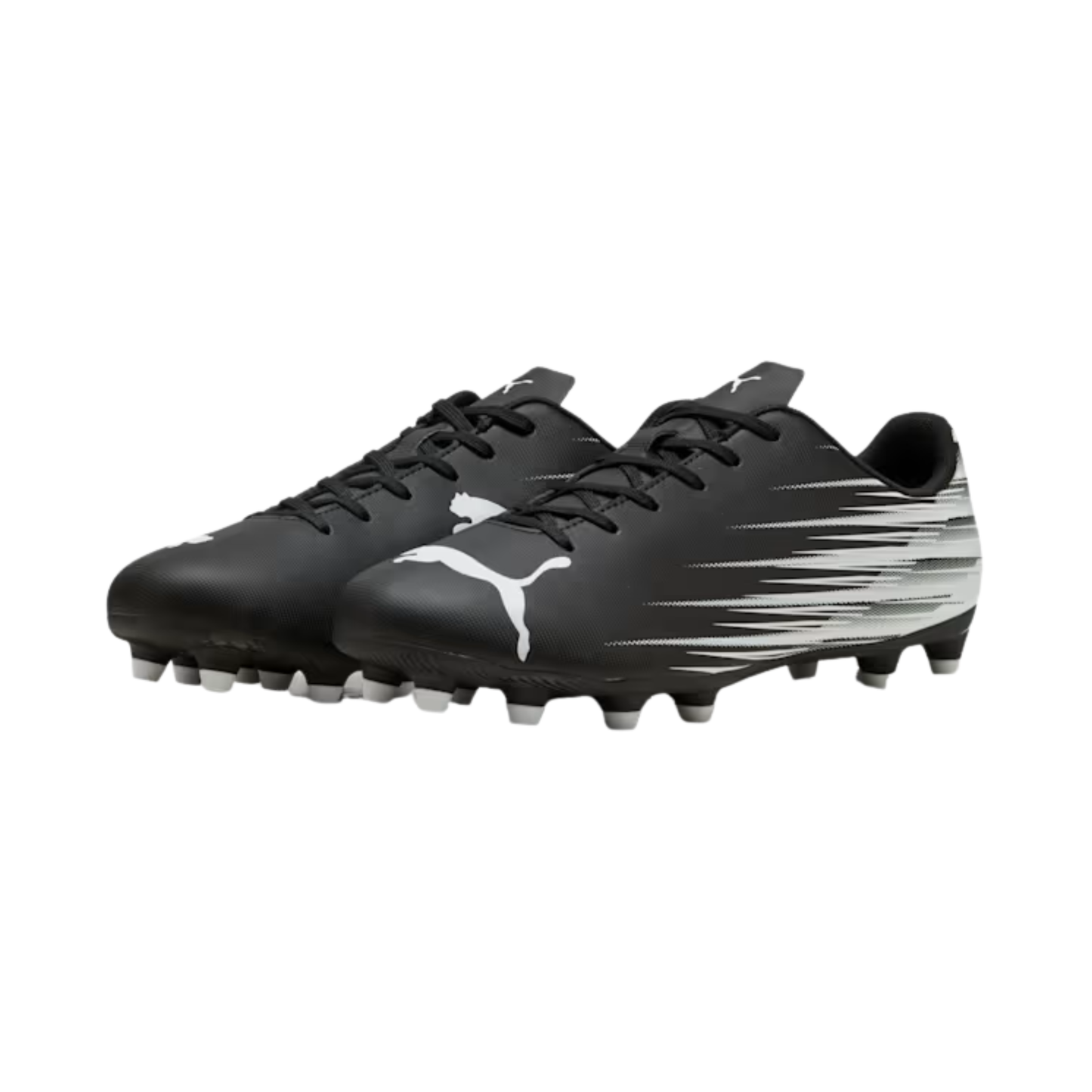 A photo of the Puma Attacanto FG/AG Men's Soccer Cleats in colour black and silver.