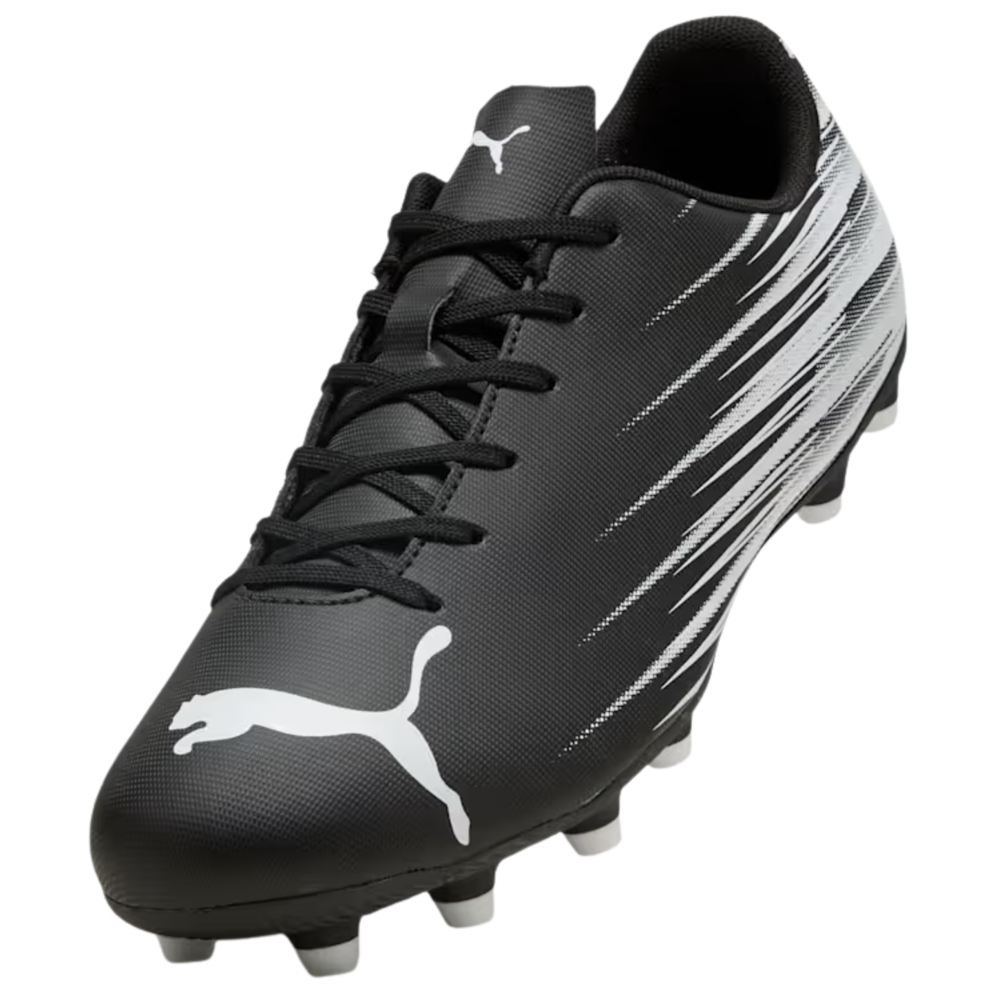 A photo of the Puma Attacanto FG/AG Men's Soccer Cleats in colour black and silver.