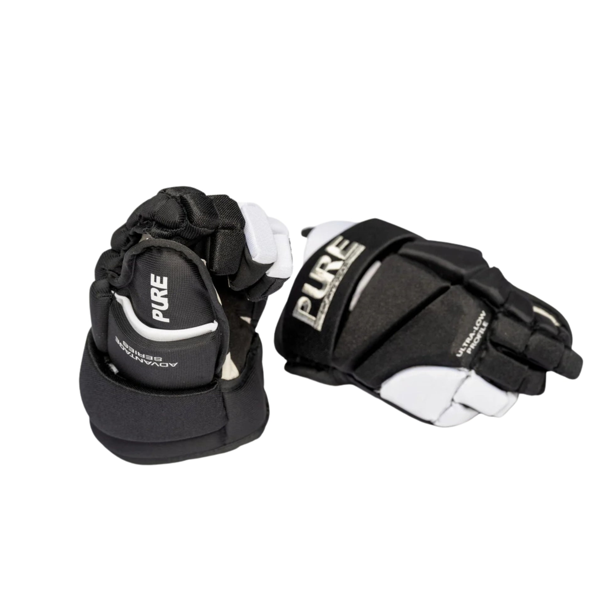 A photo of the Pure Ringette Gloves in colour black and white.