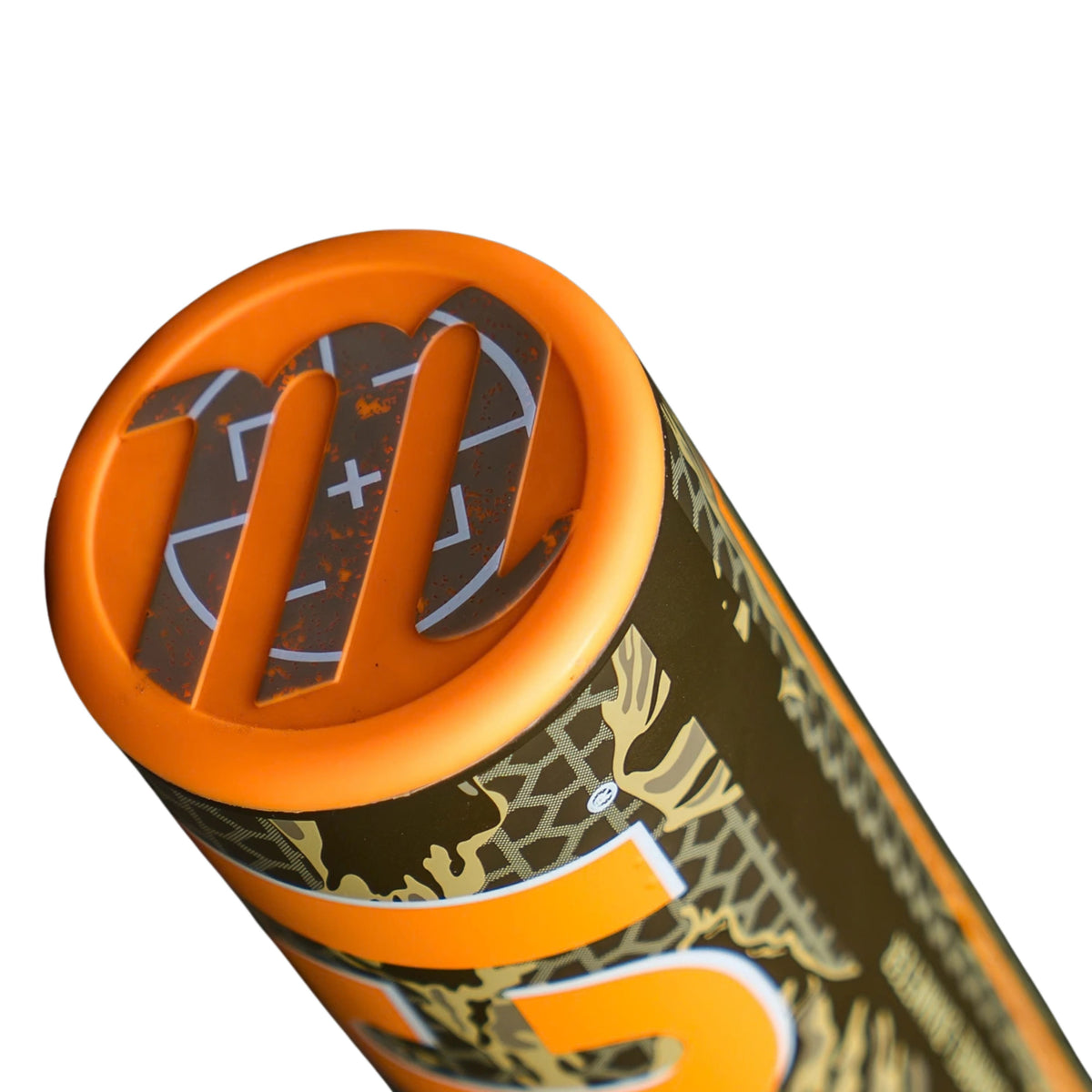 A photo of the Marucci RCKLESS Camo 2-Piece Loaded 12.75" Barrel USSSA Slo-pitch Bat in colour orange and brown with a white RCKLESS title.