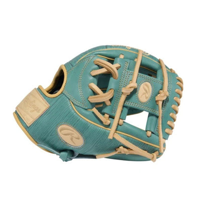 A photo of the Rawlings 11.5" Heart of the Hide Baseball Fielding Glove in colour green with tan laces.