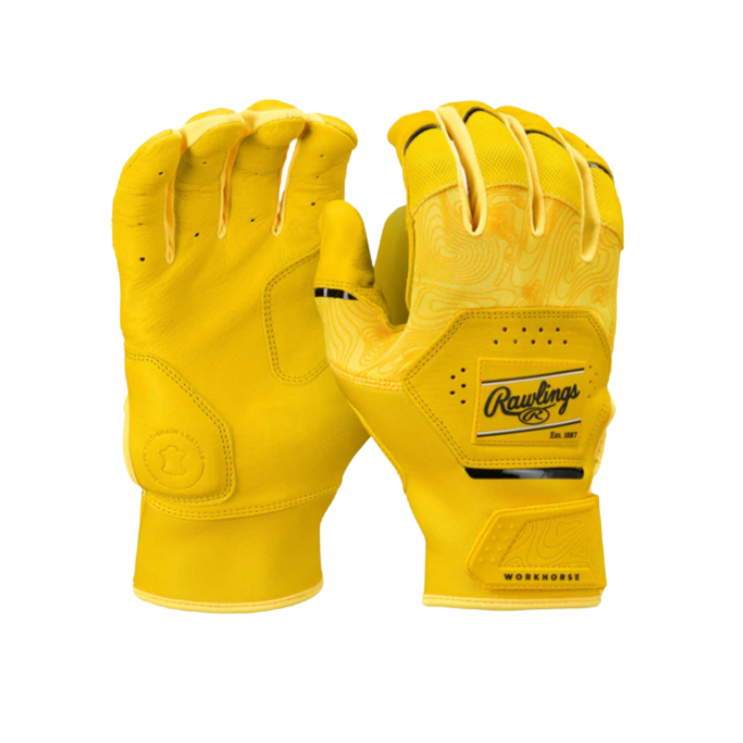 A photo of the Rawlings Adult Workhorse Batting Glove in colour yellow.