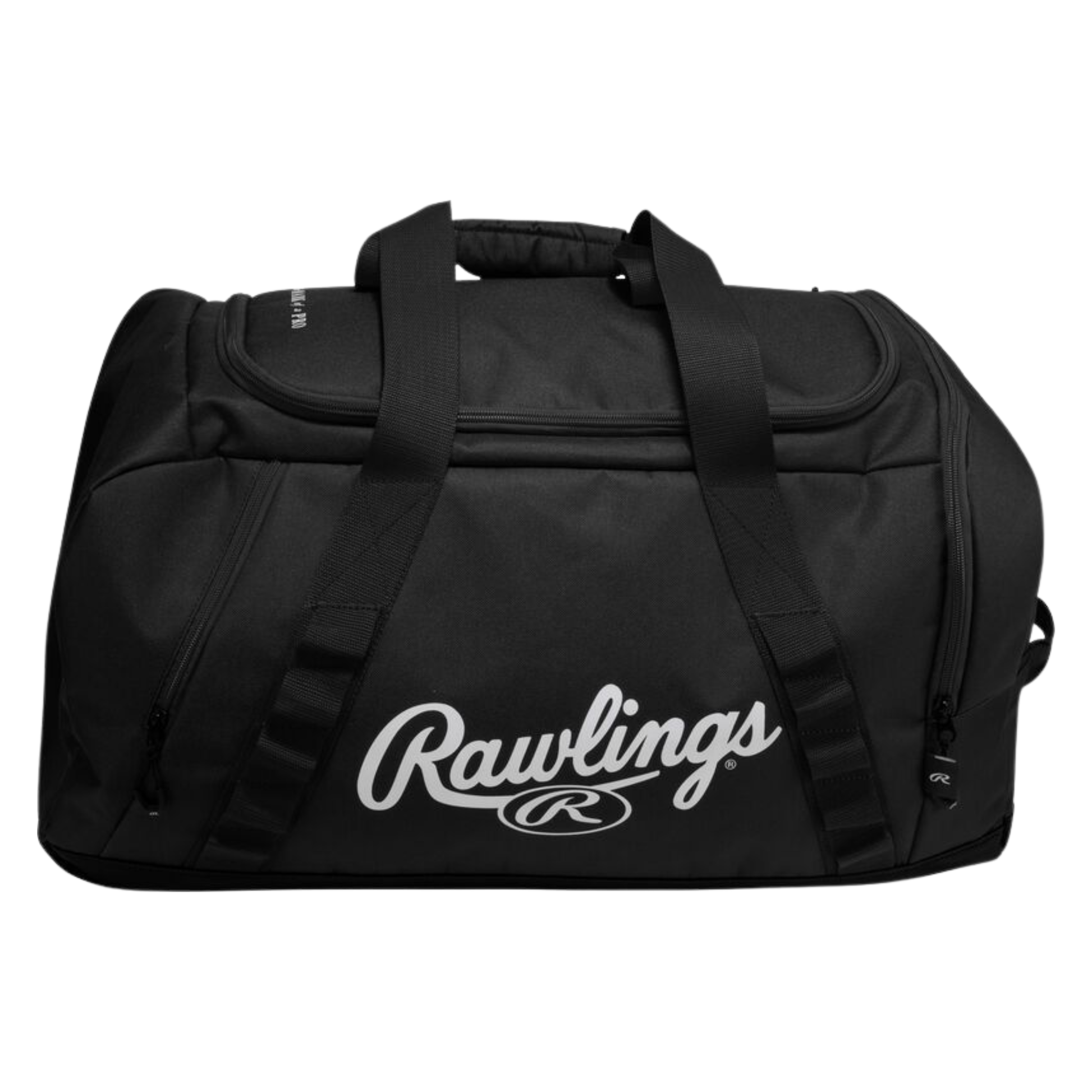 A photo of the Rawlings Covert 2 Duffle Bag in colour black, with white Rawlings logo.