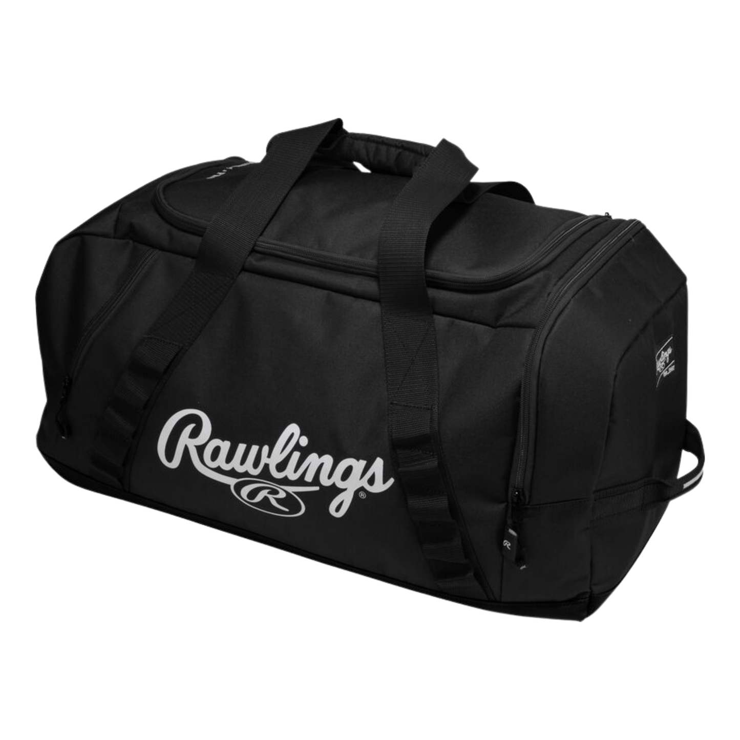 A photo of the Rawlings Covert 2 Duffle Bag in colour black, with white Rawlings logo.