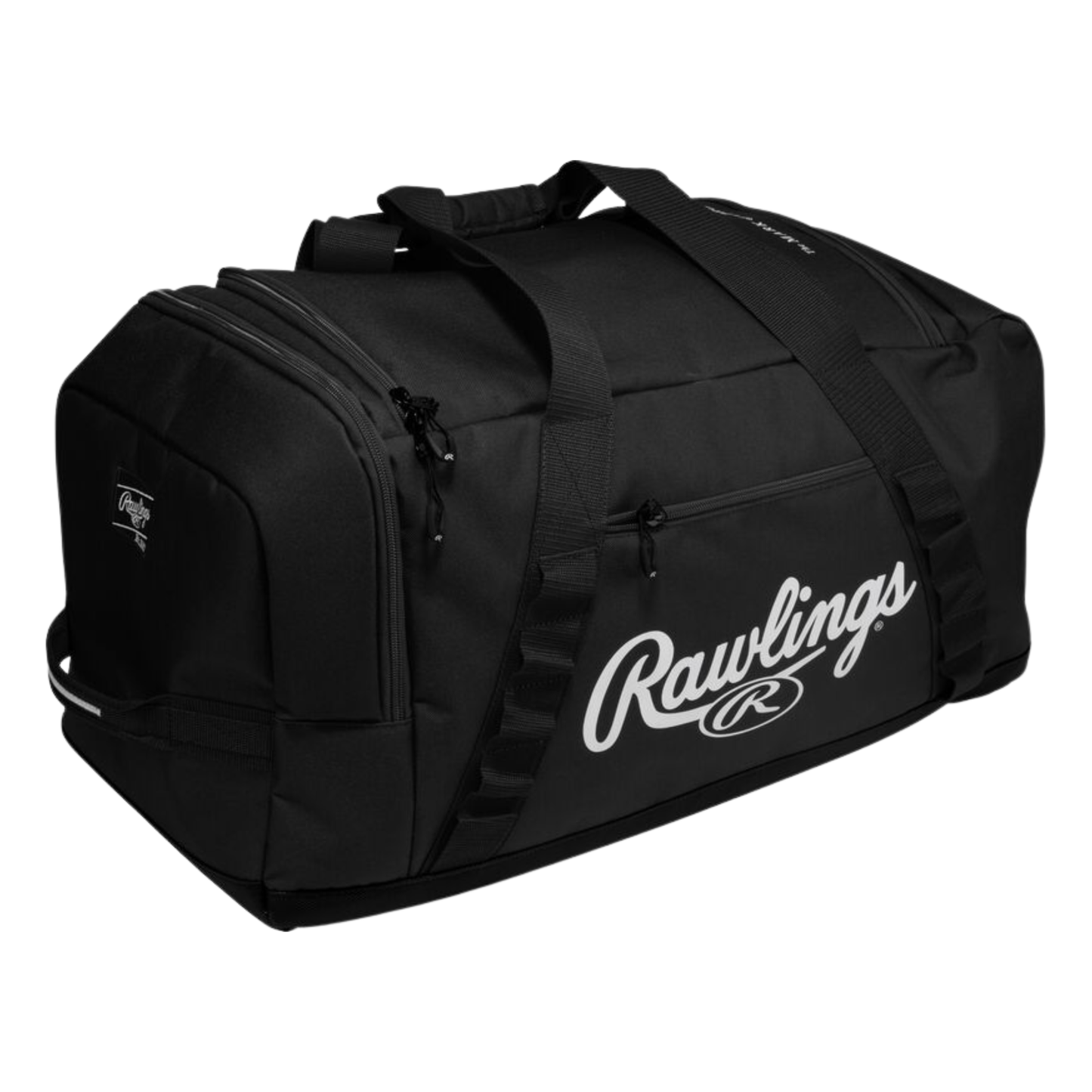 A photo of the Rawlings Covert 2 Duffle Bag in colour black, with white Rawlings logo.