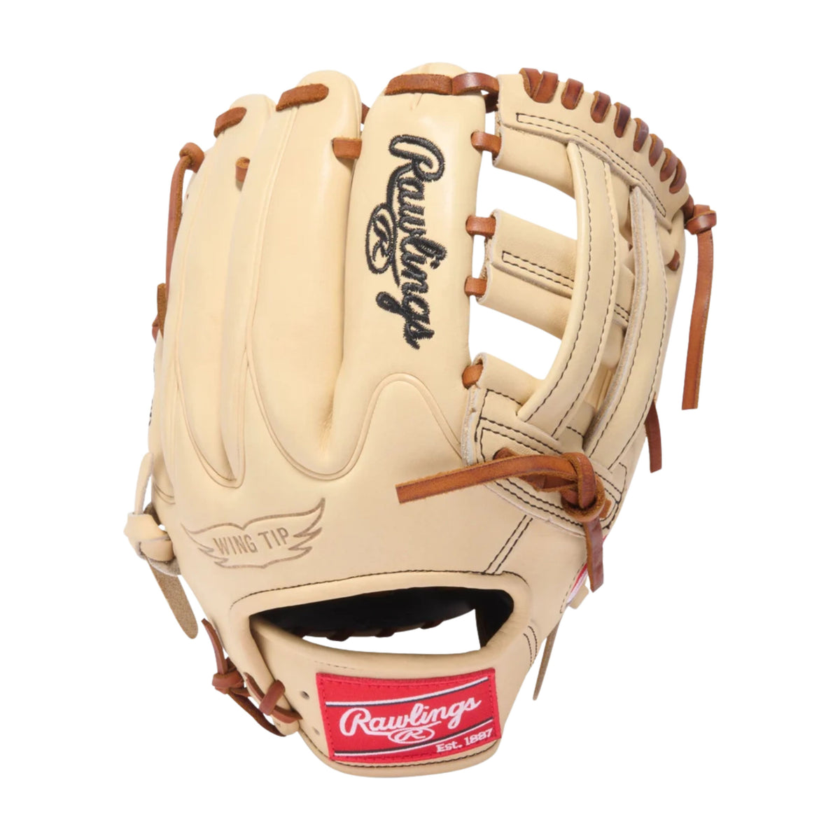 A photo of the Rawlings Heart of the Hide 11.75" Infield Baseball Glove in colour tan with brown lace and a black Rawlings logo.