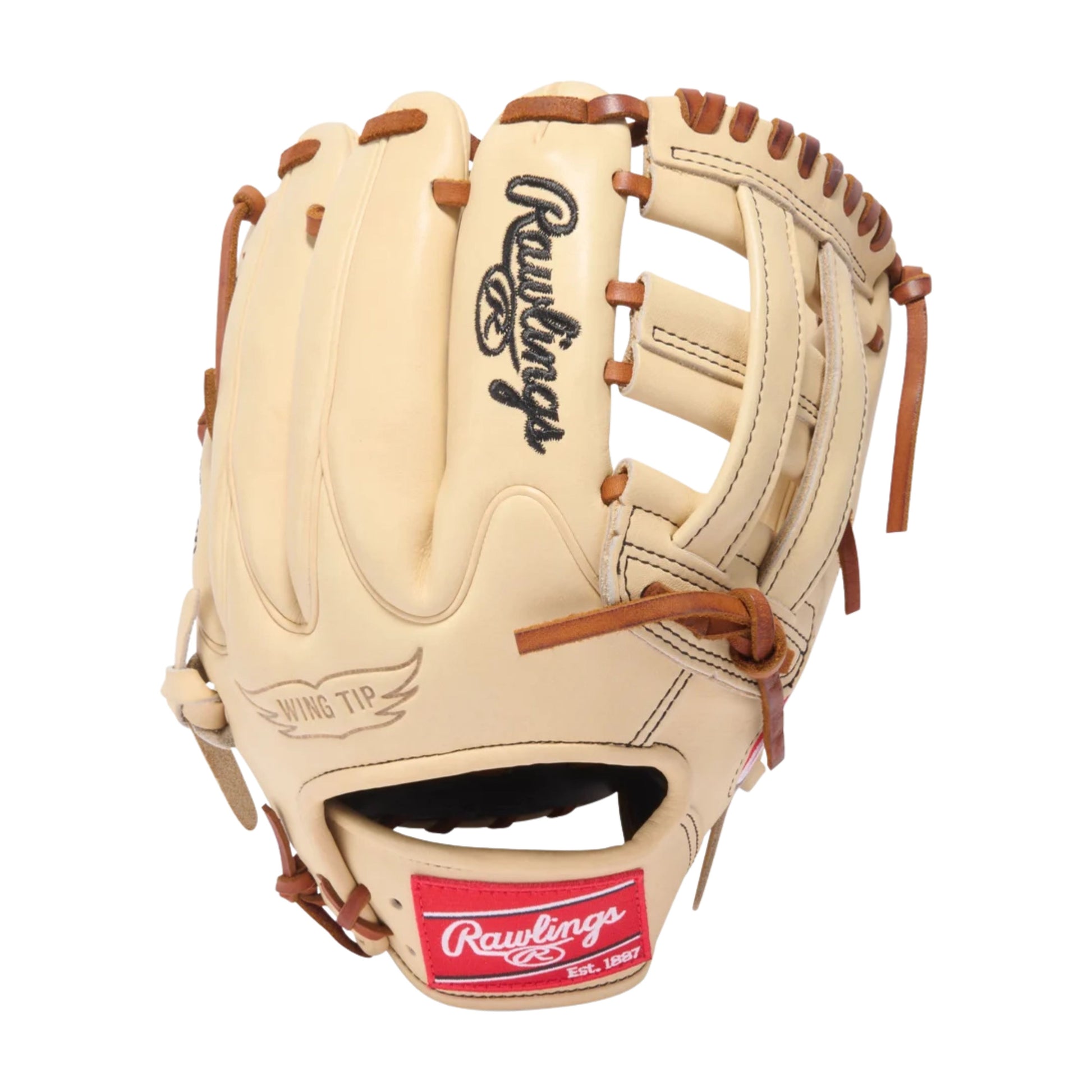 A photo of the Rawlings Heart of the Hide 11.75" Infield Baseball Glove in colour tan with brown lace and a black Rawlings logo.