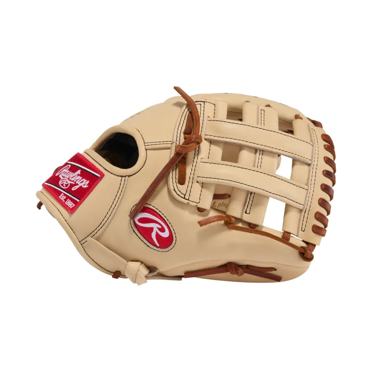 A photo of the Rawlings Heart of the Hide 11.75" Infield Baseball Glove in colour tan with brown lace and a black Rawlings logo.