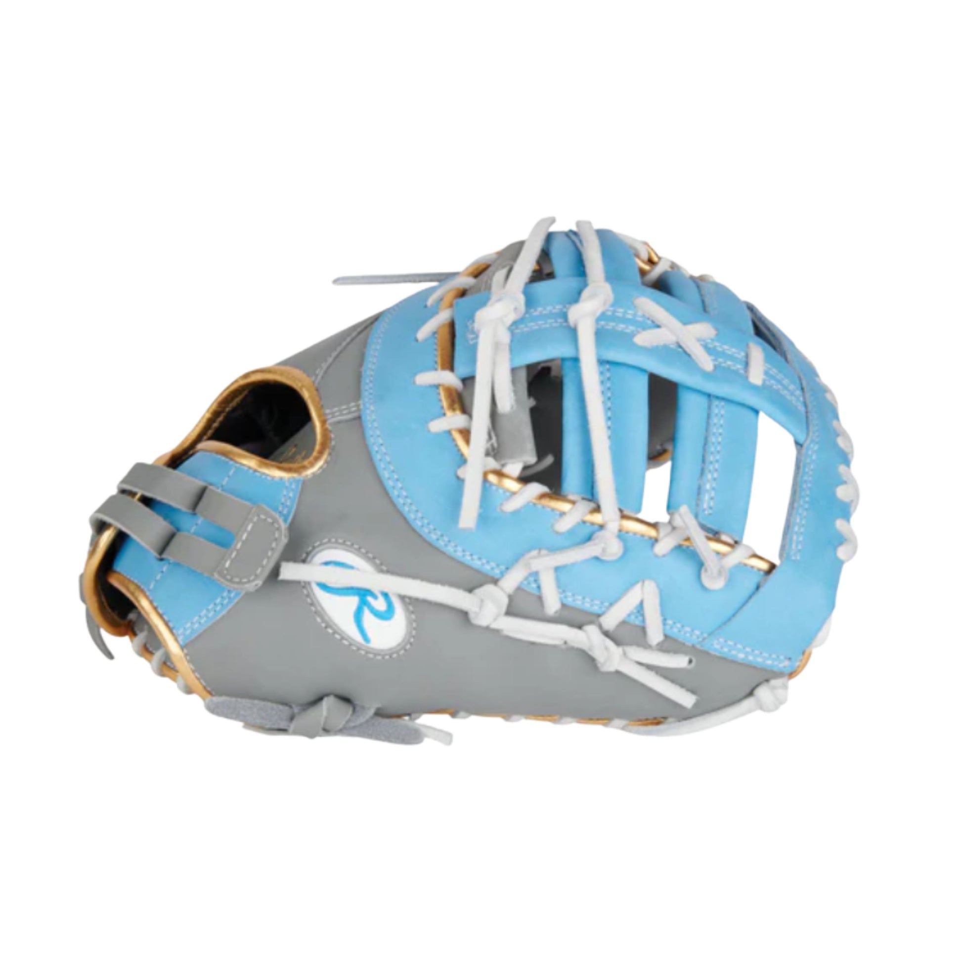 A photo of the Rawlings Liberty Advanced 13" Softball First Base Mitt in colour grey and blue. 