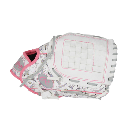 A photo of the Rawlings Players 10 Youth Baseball Glove in colour white and pink.