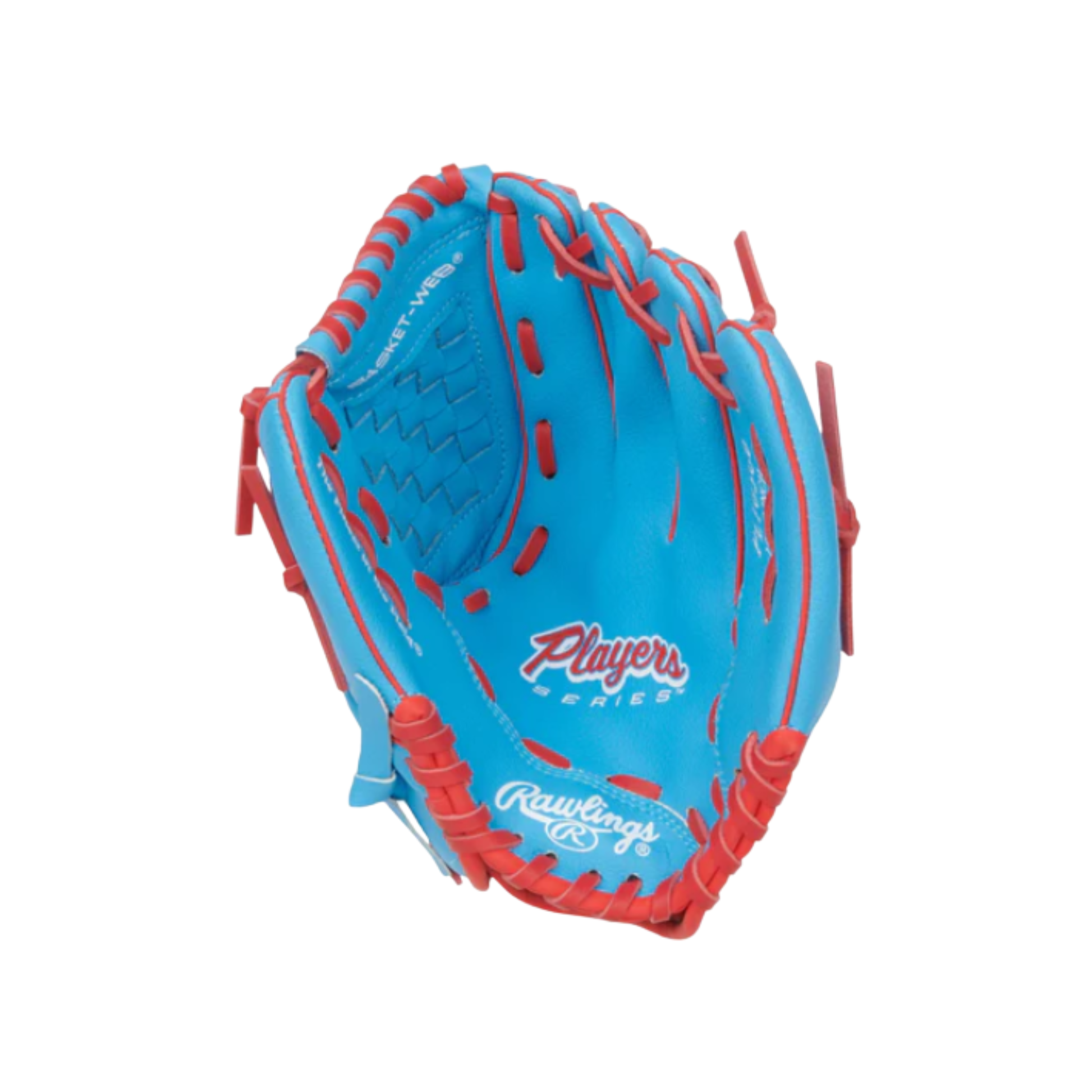 A photo of the Rawlings Players Series 10.5" Youth Baseball Glove (2026) in colour blue and red.