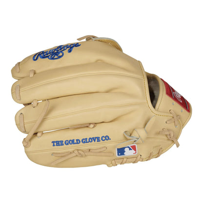 A photo of the Rawlings Pro Preferred Kris Bryant 12.25" Baseball Glove in colour tan with blue Rawlings logo.