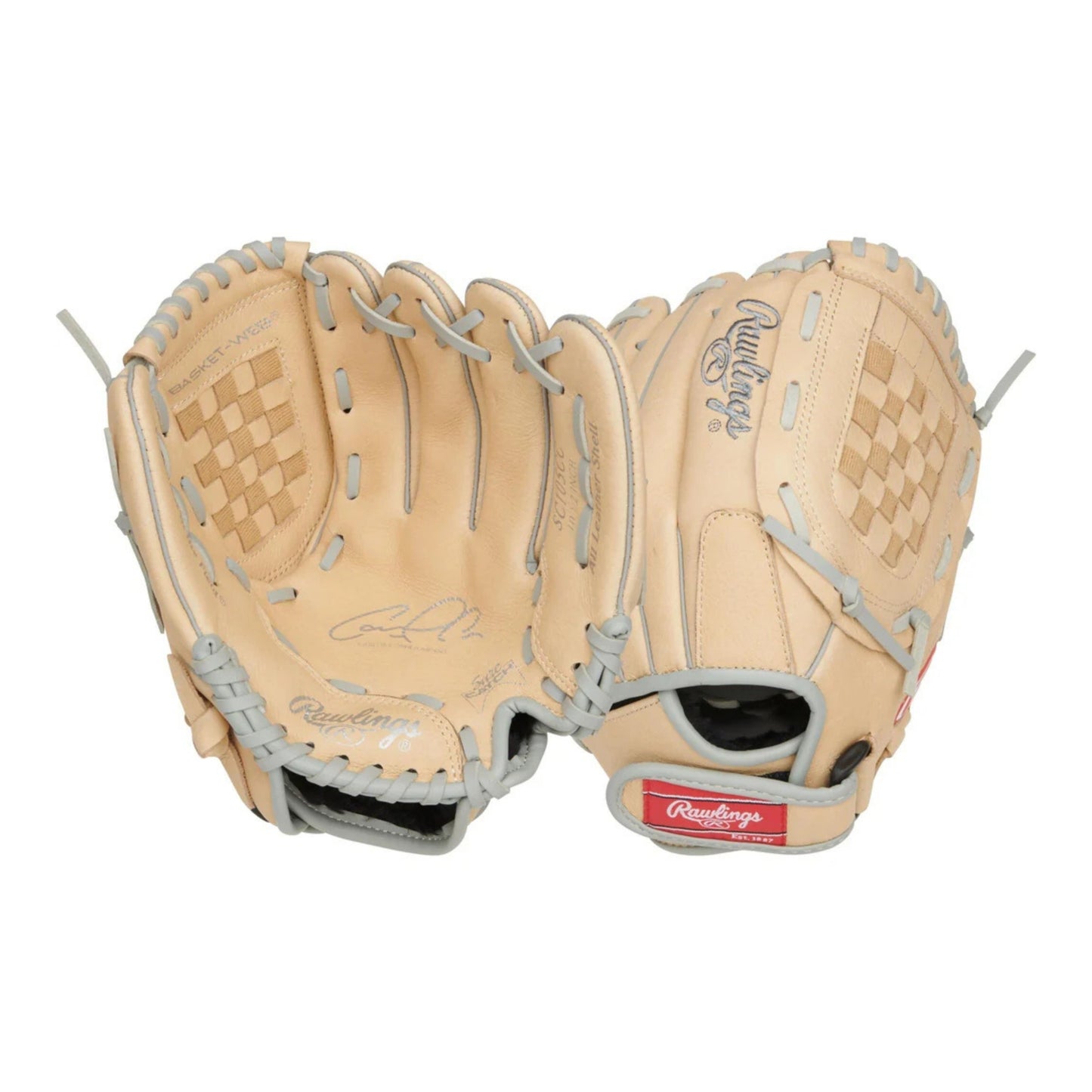 A photo of the Rawlings Sure Catch 10.5" Youth Baseball Glove in colour beige. 