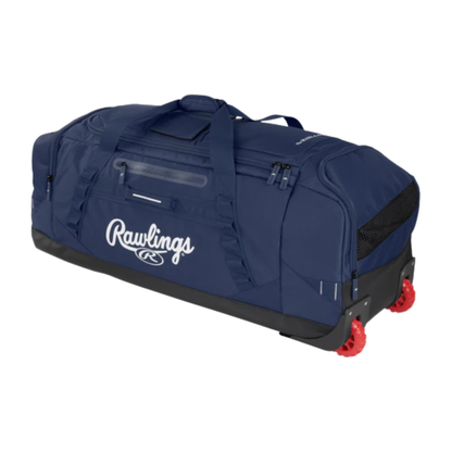 A photo of the Rawlings Yadi 2 Wheeled Catcher's Bag in colour navy.