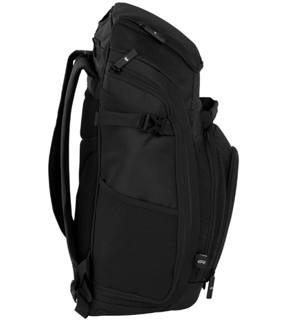 A photo of the Rawlings Legion 2 Baseball Equipment Backpack in colour black. Side of the bag.