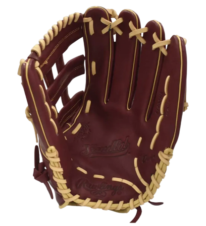 Brown baseball glove with tan laces on a white background