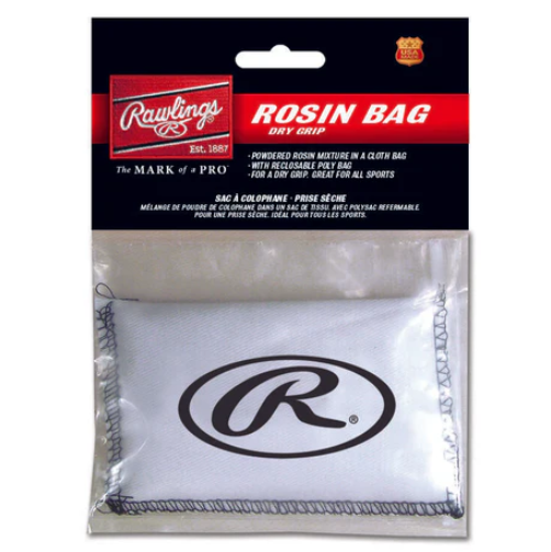 A photo of the Rawlings Small Rock Rosin Bag - Dry Grip in colour white, Inside the packaging. 