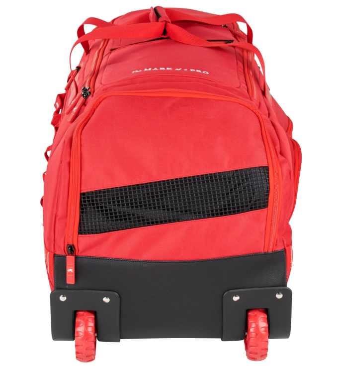 A photo of the Rawlings Yadi 2 Wheeled Catcher's Bag in colour red, Rear of the bag.