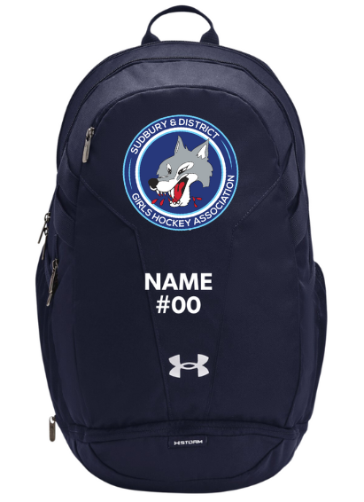 The SDGHA Under Armour Backpack with branded logo, name and number