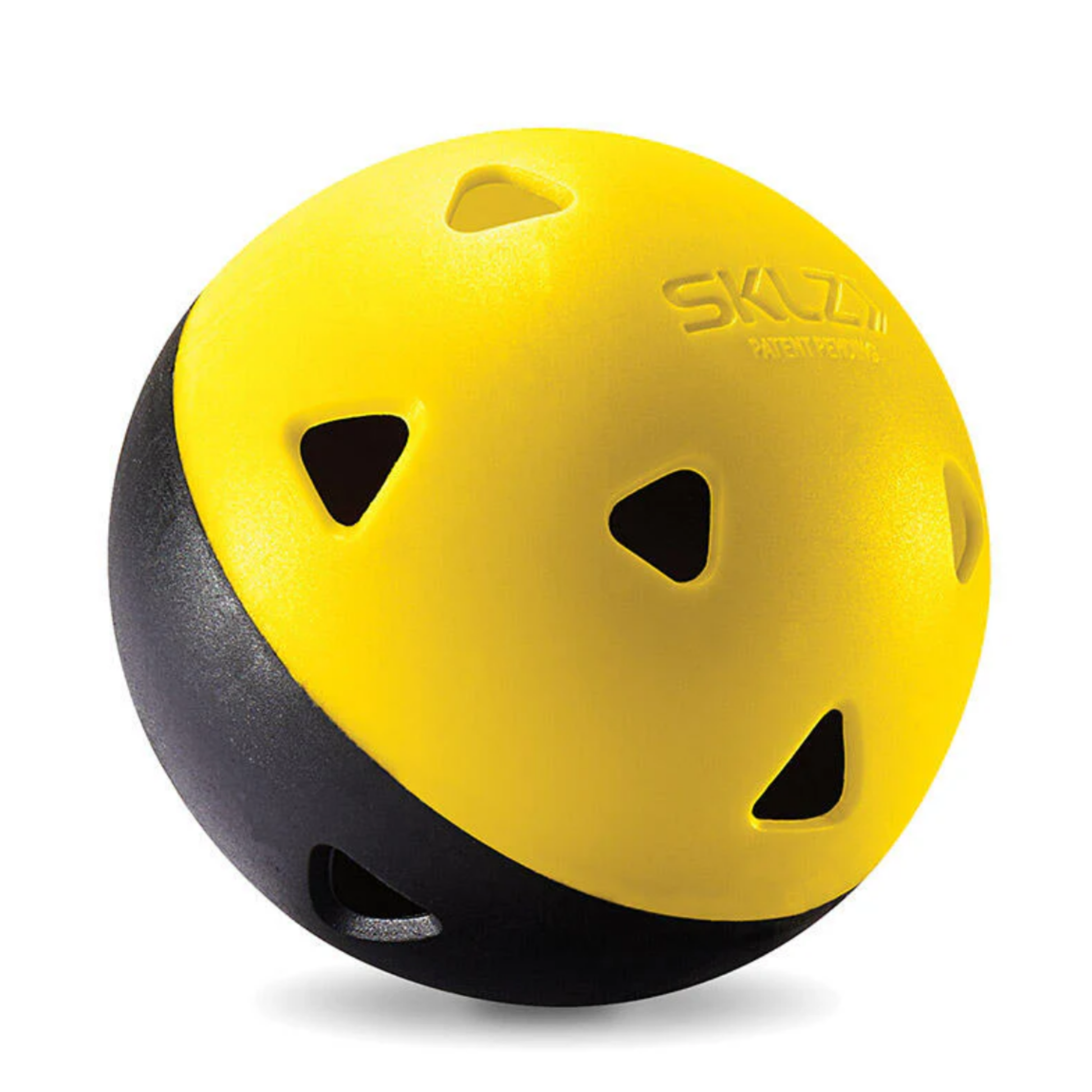 Yellow and black ball with 'SKLZ' branding on a white background