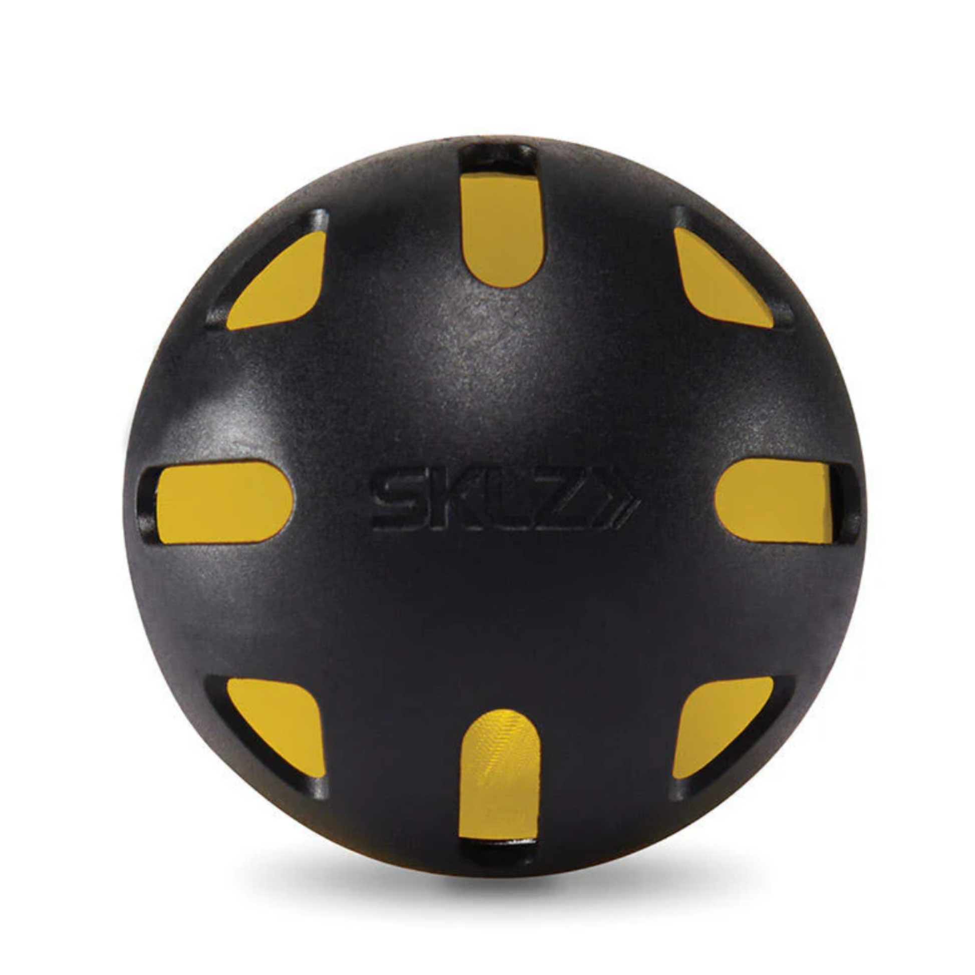 Yellow and black ball with 'SKLZ' branding on a white background