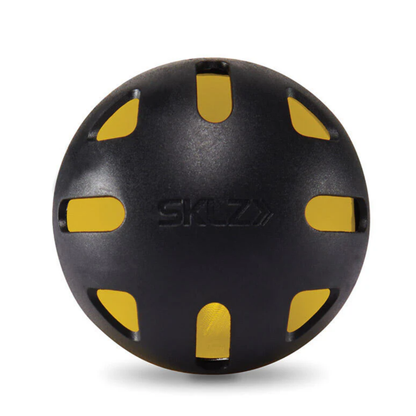Yellow and black ball with 'SKLZ' branding on a white background