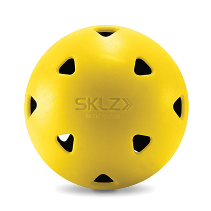 Yellow and black ball with 'SKLZ' branding on a white background