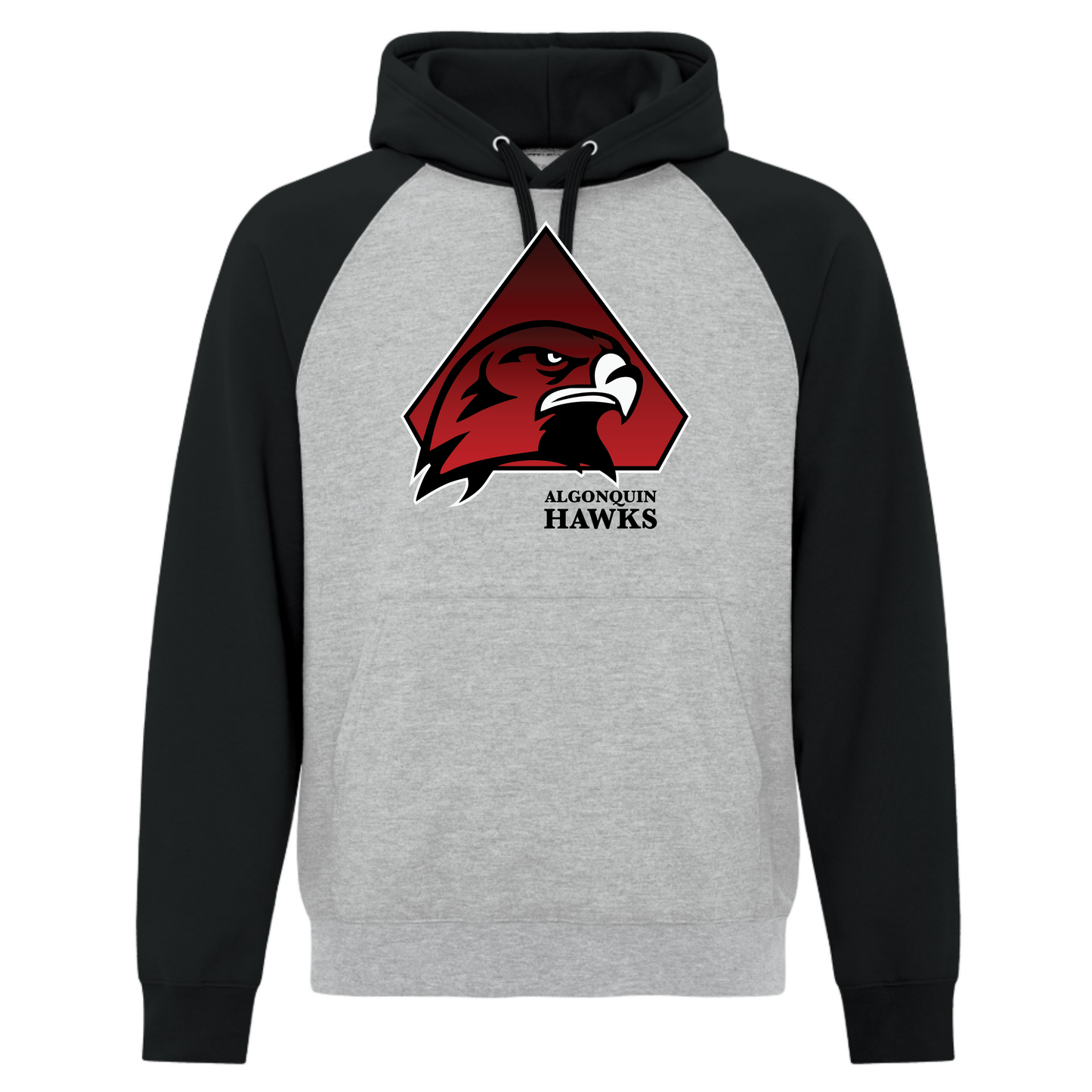 A photo of the SPHL Algonquin Hawks - Two Tone Hoodie in colour black and grey.
