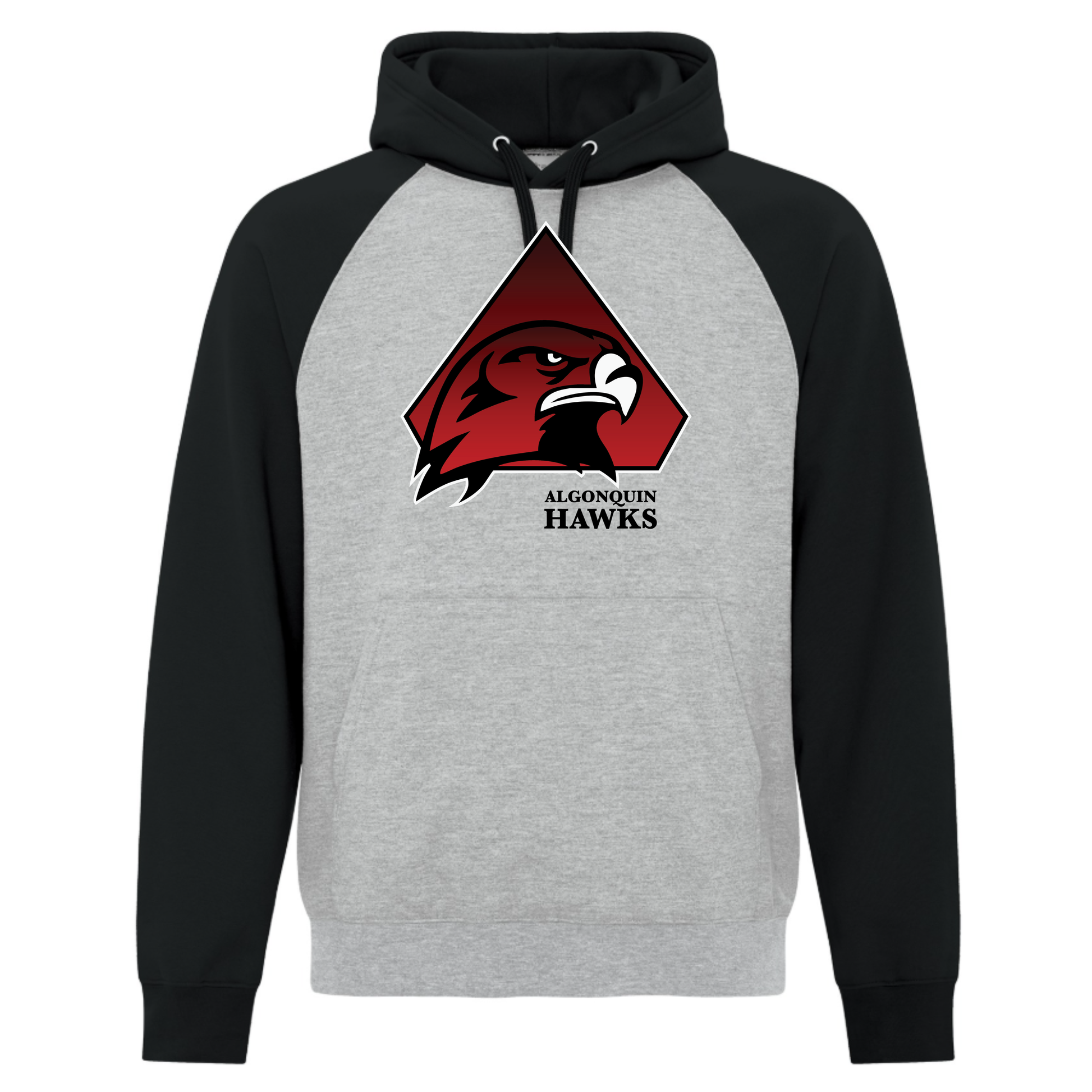 A photo of the SPHL Algonquin Hawks - Two Tone Hoodie in colour black and grey.