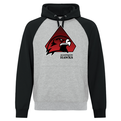 A photo of the SPHL Algonquin Hawks - Two Tone Hoodie in colour black and grey.