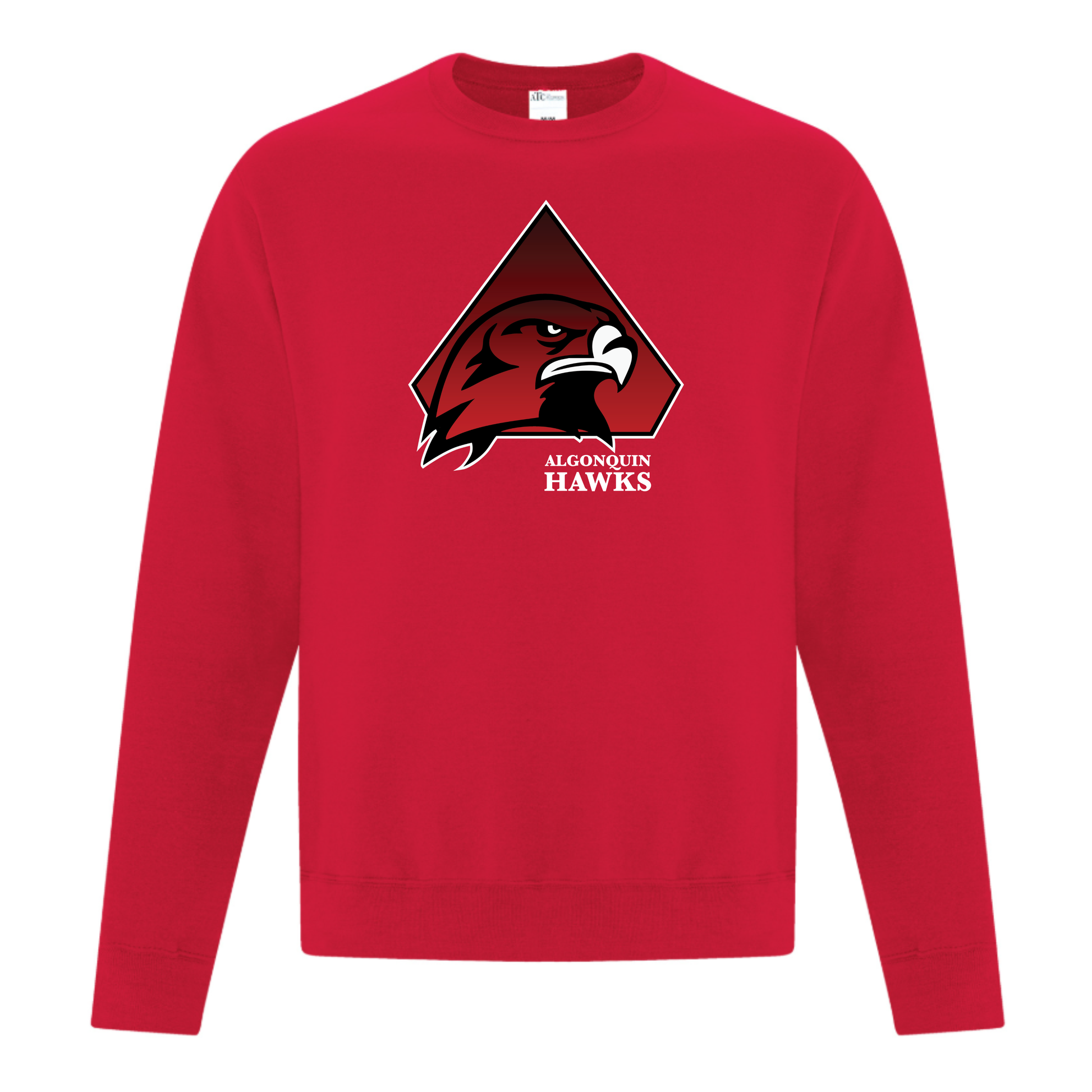 A photo of the SPHL Algonquin Hawks - Adult Crewneck Sweatshirt in colour red.