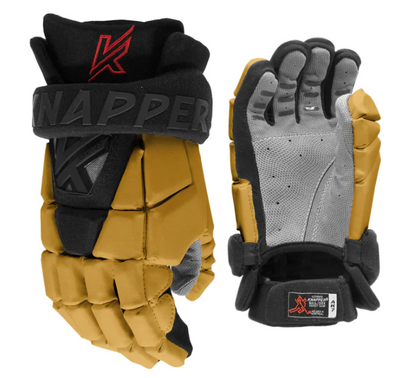 A photo of the Knapper AK7 Street Hockey Gloves in colour tan front and back view