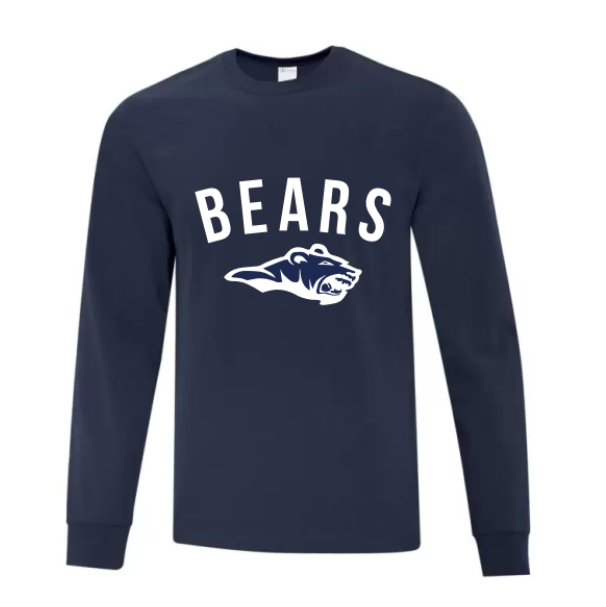 A photo of the St. Benedict Alternative Long Sleeve with Bear logo in colour navy blue