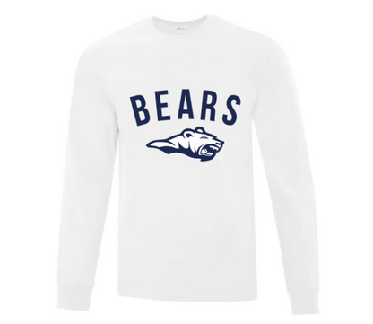 A photo of the St. Benedict Alternative Long Sleeve with Bear logo in colour white
