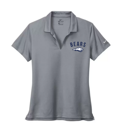 A photo of the St. Benedict Alternative Women's Polo with BEAR logo in colour grey