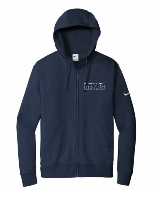 A photo of the St. Benedict Full Zip with BEAR writing in colour Navy Blue