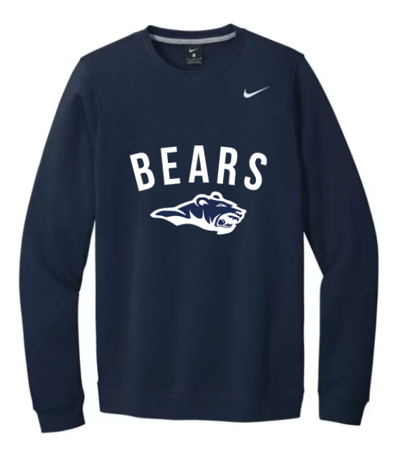 A photo of the St. Benedict Alternative Crewneck with BEAR logo in colour navy blue