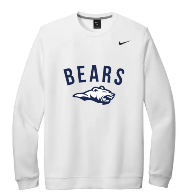 A photo of the St. Benedict Alternative Crewneck with BEAR logo in colour white