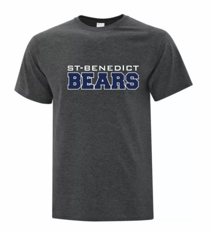 A photo of the St. Benedict T-shirt with BEAR writing in colour charcoal